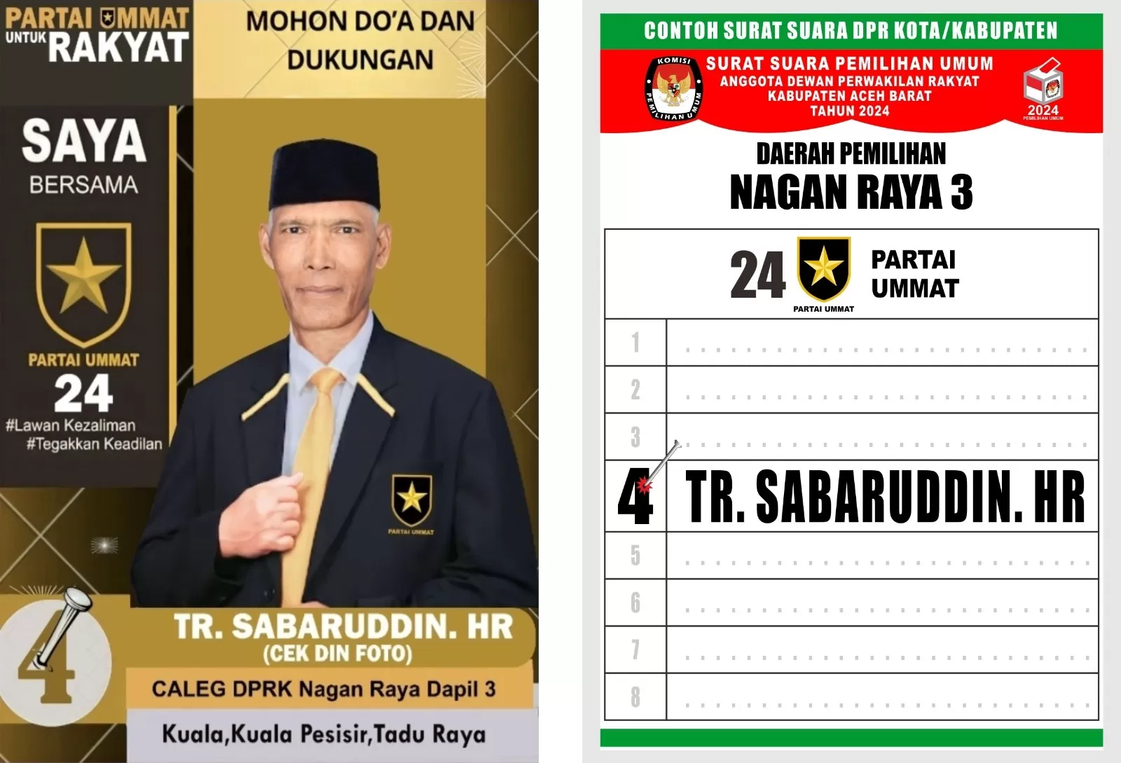 TR.Sabaruddin HR Mantan Ketua Tuha Peut Gampong Lueng Teuku Ben, Siap Bertarung di Pemilu 2024 dari Partai Ummat Nomor Urut 4